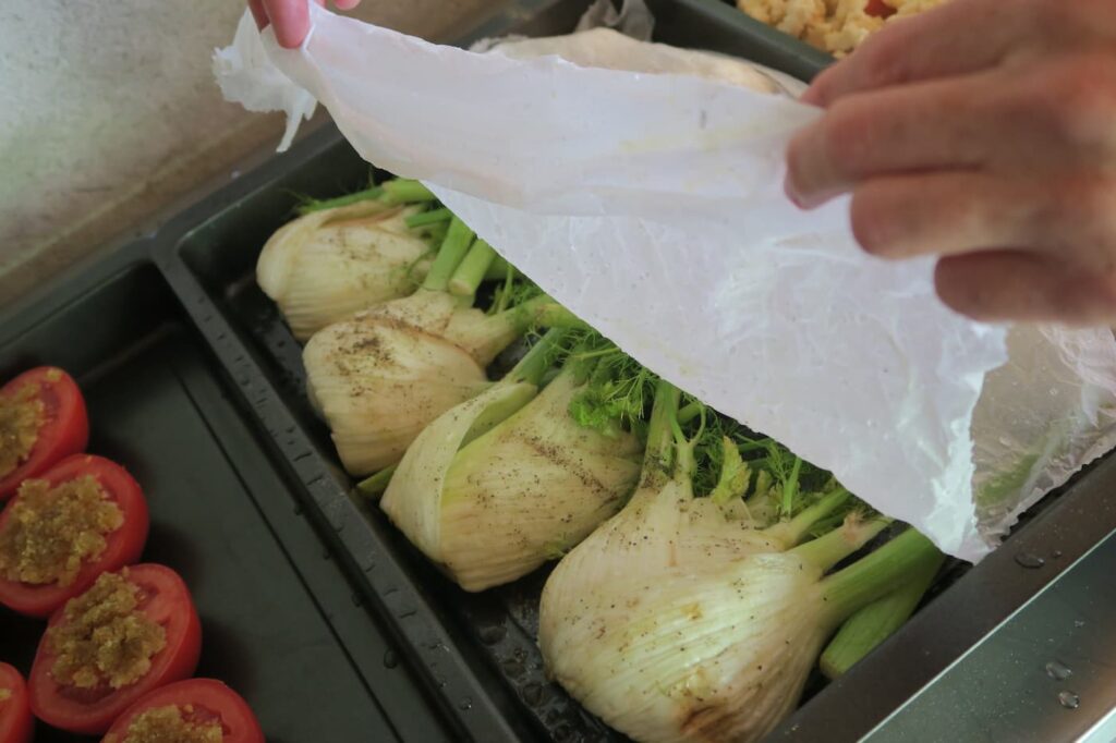 Fenouils braisés avant cuisson assaisonnés
